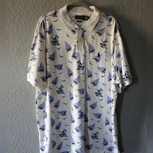 Ralph Lauren White Polo with Blue Sailboat Print Size XXL
